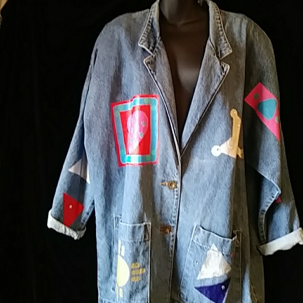 Sunbelt Sportswear painted blue denim jacket-sz Lv
